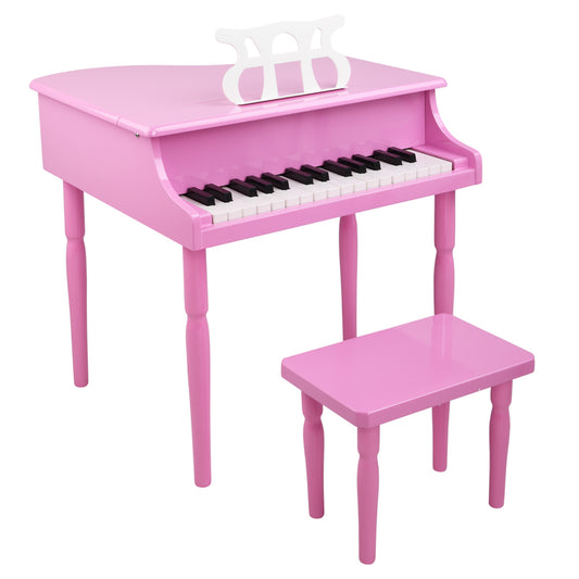 #1 Hot Selling Wooden Toys: 30-key Children's Wooden Piano / Four Feet / with Music Stand, Mechanical Sound Quality,Pink